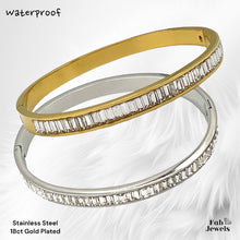 Load image into Gallery viewer, Stainless Steel Gold Plated Bangle with Rectangle Cubic Zirconia
