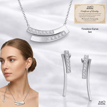 Load image into Gallery viewer, Stainless Steel 316L Silver Timeless Curve Set Necklace and Matching Earrings with Inlaid Cubic Zirconia