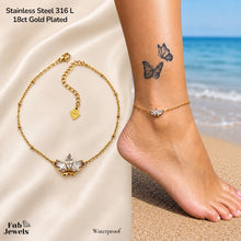 Load image into Gallery viewer, Stainless Steel 316L Waterproof 18ct Gold Plated Lotus Glow Anklet Ankle Chain