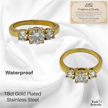 Load image into Gallery viewer, 18ct Gold Plated Stainless Steel Waterproof Trilogy Ring with CZ
