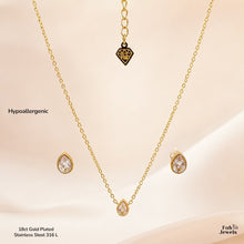 Load image into Gallery viewer, Stainless Steel 316L 18ct Gold Plated Dainty Teardrop Set Necklace Matching Earrings