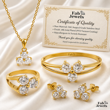 Load image into Gallery viewer, 18ct Gold Plated on Stainless Steel Trilogy Beautiful Set Earrings Necklace Ring and Bangle Trielle Collection