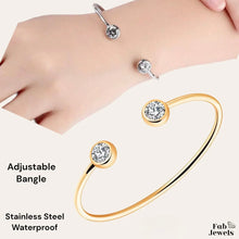 Load image into Gallery viewer, Yellow Gold Plated Silver on Stainless Steel Adjustable Bangle with CZ