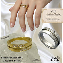 Load image into Gallery viewer, 18ct Gold Plated Stainless Steel  Dual Band Ring with Inlaid Cubic Zirconia Waterproof