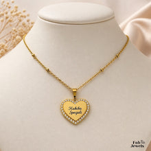Load image into Gallery viewer, 18ct Gold Plated on Stainless Steel 316L ‘Habiba Specjali’ Heart Pendant with Inlaid Cubic Zirconia Necklace Included