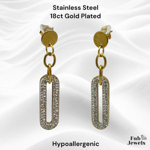 Stainless Steel Dangling Long Hypoallergenic Earrings with Cubic Zirconia