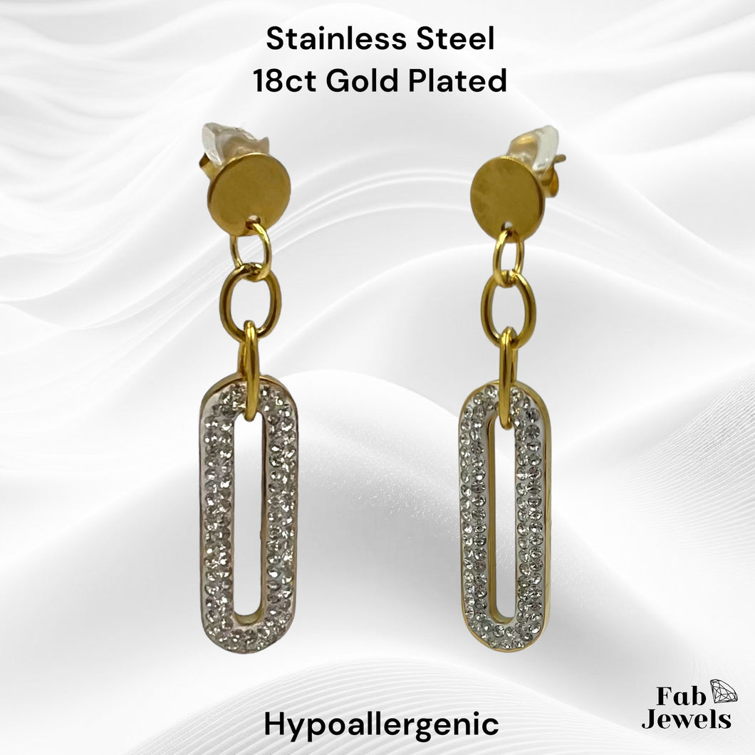 Stainless Steel Dangling Long Hypoallergenic Earrings with Cubic