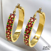 Load image into Gallery viewer, 18ct Gold Plated Hypoallergenic Hoop Earrings Vibrant Maltese Cross Collection Waterproof