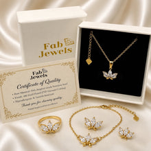 Load image into Gallery viewer, 18ct Gold Plated Stainless Steel 316L Lotus Glow Set Earrings Bracelet Ring Matching Pendant and Necklace