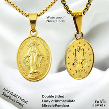 Load image into Gallery viewer, Double Sided Lady of Immaculate Conception Miracle Love Peace Pendant Necklace Gold Plated on Stainless Steel