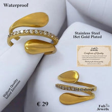 Load image into Gallery viewer, Highest Quality 18ct Gold Plated Stainless Steel WaterProof Spiral Ring with Inlaid Cubic Zirconias