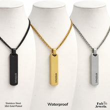 Load image into Gallery viewer, Stainless Steel 316L Yellow Gold Plated Engraved Inhobbok Tag Bar Pendant with Cuban Necklace Waterproof