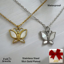 Load image into Gallery viewer, 18ct Gold Plated Stainless Steel Mother of Pearl Butterfly Pendant with Necklace