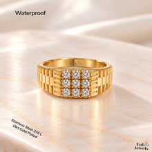 Load image into Gallery viewer, 18ct Gold Plated Stainless Steel 316L Waterproof Luxury Ring with Inlaid Cubic Zirconias