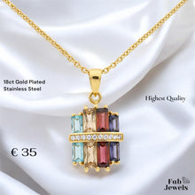 Load image into Gallery viewer, Highest Quality Gold Plated on Stainless Steel Multi Coloured Set Ring Necklace Pendant Inlaid Baguette Cut Cubic Zirconia Northern Lights Collection