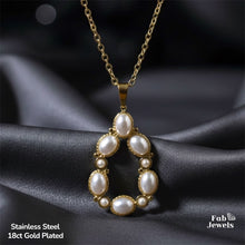 Load image into Gallery viewer, 18ct Yellow Gold Plated Stainless Steel Pearl Set Necklace Pendant and Matching Earrings