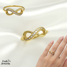 Load image into Gallery viewer, 18ct Gold Plated Stainless Steel infinity Ring with Inlaid Cubic Zirconia Waterproof