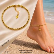 Load image into Gallery viewer, Stainless Steel 316L Waterproof 18ct Gold Plated Golden Rope Anklet Ankle Chain
