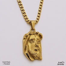 Load image into Gallery viewer, Wicc ta Gesu 18ct Gold Plated Stainless Steel 316L Jesus Face Pendant Necklace Waterproof