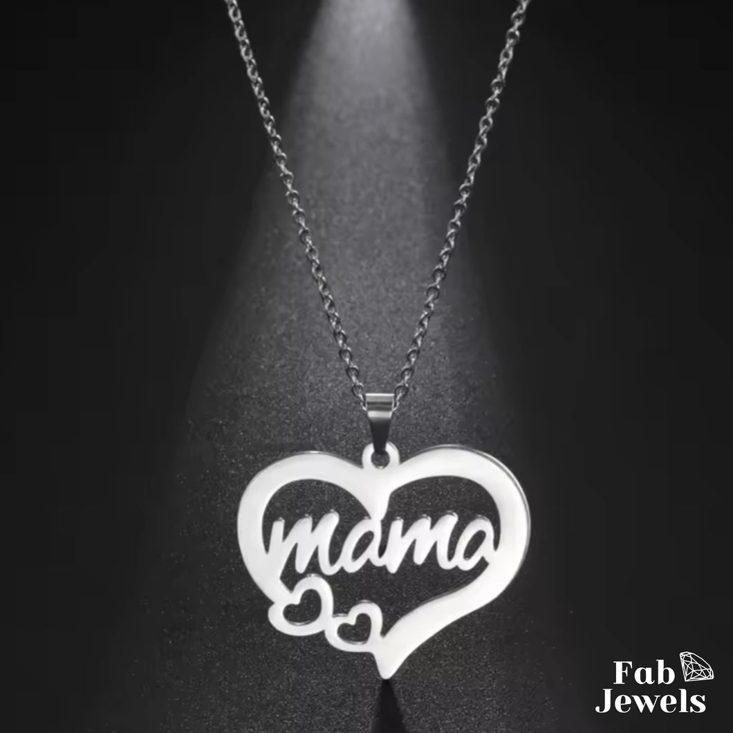 18ct Gold Plated on Stainless Steel Ma Mama Heart Necklace Waterproof