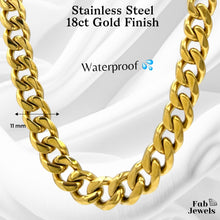 Load image into Gallery viewer, 18ct Gold Plated Stainless Steel 11mm Curb Chain Set Necklace and Matching Bracelet