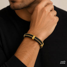 Load image into Gallery viewer, Highest Quality Black Leather Stainless Steel 316L Eclipse Bracelet