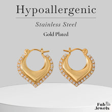 Load image into Gallery viewer, Hypoallergenic Yellow Gold Plated Hoop Earrings with Inlaid Cubic Zirconias