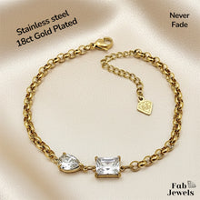 Load image into Gallery viewer, Stainless Steel 18ct Gold Plated Set Necklace and Matching Bracelet with Cubic Zirconia