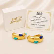 Load image into Gallery viewer, Stainless Steel 316L 18ct Gold Plated Hypoallergenic Hoop Earrings with Turquoise Gemstones