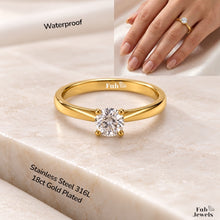 Load image into Gallery viewer, 18ct Gold Plated Stainless Steel  316L Classic Solitaire Ring with Brilliant Cut Cubic Zirconia Waterproof