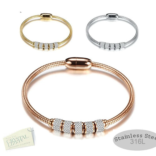 Genuine Swarovski Crystals Stainless Steel Yellow/ Rose Gold Plated Silver Magnetic Bangle Bracelet