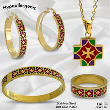 Load image into Gallery viewer, 18ct Gold Plated on Stainless Steel Maltese Cross Beautiful Set Earrings Necklace Ring and Bangle Vibrant Collection