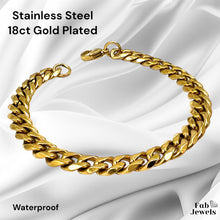 Load image into Gallery viewer, 18ct Gold Plated Stainless Steel 9mm Curb Chain Set Necklace and Matching Bracelet