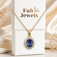 Load image into Gallery viewer, 18ct Gold Plated Stainless Steel Lady D Halo Pendant with Inlaid Cubic Zirconia Necklace