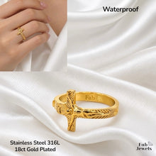 Load image into Gallery viewer, 18ct Gold Plated Stainless Steel 316L WaterProof Crucifix Cross Ring