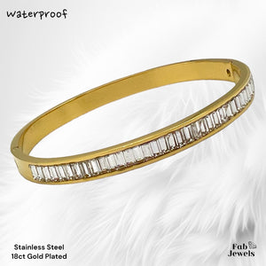Stainless Steel Gold Plated Bangle with Rectangle Cubic Zirconia