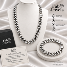 Load image into Gallery viewer, Fab Signiture Cuban Link 10 mm Set Necklace Matching Bracelet 18ct Gold Plated Stainless Steel 316L Waterproof