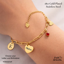 Load image into Gallery viewer, Stainless Steel Yellow Gold Plated My Love Heart Personalised Initial Charm Bracelet