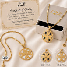 Load image into Gallery viewer, 18ct Gold Plated on Stainless Steel 316L Maltese Cross Clover Double Sided Pendant with Necklace