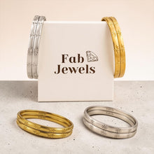 Load image into Gallery viewer, Stainless Steel 316L 18ct Gold Plated Silver Fili Bangles Set of 2 Waterproof