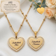 Load image into Gallery viewer, 18ct Gold Plated on Stainless Steel 316L ‘Inhobbok Ma’ or ‘Inhobbok Nanna’ Heart Pendant with Inlaid Cubic Zirconia Necklace Included