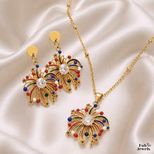Load image into Gallery viewer, 18ct Gold Plated Stainless Steel Fireworks Set ‘il-Murtali’ Necklace Pendant Matching Earrings