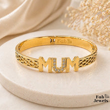 Load image into Gallery viewer, 18ct Gold Plated on Stainless Steel Mum Bangle with Inlaid Sparkling Cubic Zirconia