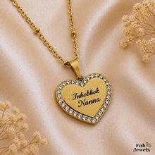 Load image into Gallery viewer, 18ct Gold Plated on Stainless Steel 316L ‘Inhobbok Ma’ or ‘Inhobbok Nanna’ Heart Pendant with Inlaid Cubic Zirconia Necklace Included