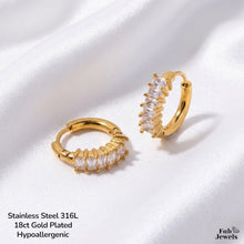 Load image into Gallery viewer, Hypoallergenic 18ct Gold Plated Stainless Steel 316L Hoop Earrings with Inlaid Cubic Zirconias