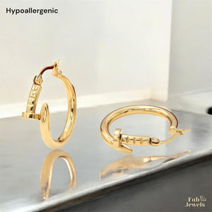 Gold Plated Stainless Steel Hypoallergenic Nail Hoop Loop Earrings