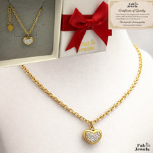 Load image into Gallery viewer, 18ct Gold Plated Stainless Steel Necklace with Heart Charm Pendant with Cubic Zirconia