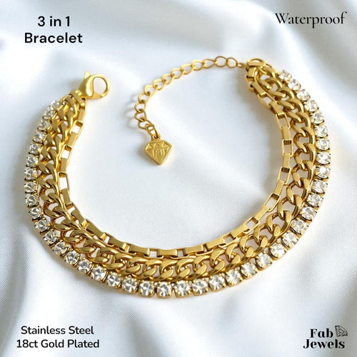 18ct Yellow Gold Plated S/Steel Stylish 3 in 1 Bracelet