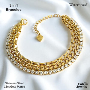 18ct Yellow Gold Plated S/Steel Stylish 3 in 1 Bracelet