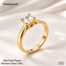 Load image into Gallery viewer, 18ct Gold Plated Stainless Steel  316L Classic Solitaire Ring with Brilliant Cut Cubic Zirconia Waterproof